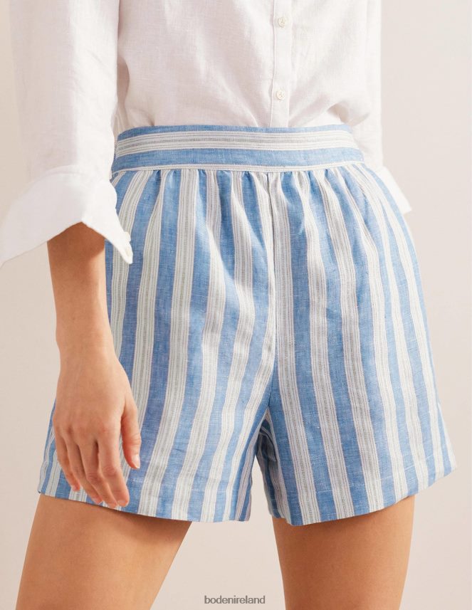 Porcelain Blue & Sparkle Stripe Clothing Pull-on Linen Shorts Boden Women L466L61286