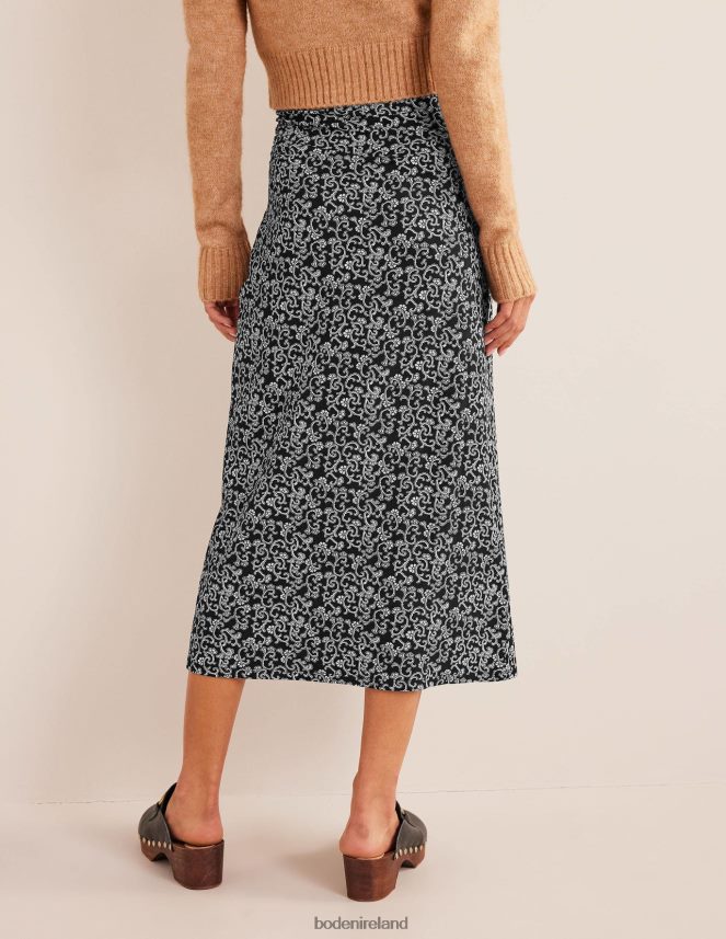 Black & Abstract Vine Clothing Side Split Jersey Midi Skirt Boden Women L466L62516