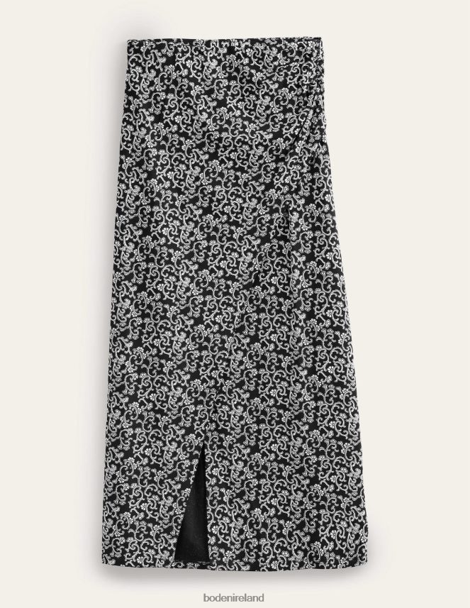 Black & Abstract Vine Clothing Side Split Jersey Midi Skirt Boden Women L466L62516