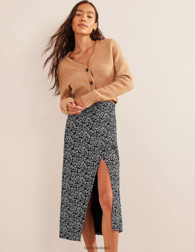 Black & Abstract Vine Clothing Side Split Jersey Midi Skirt Boden Women L466L62516