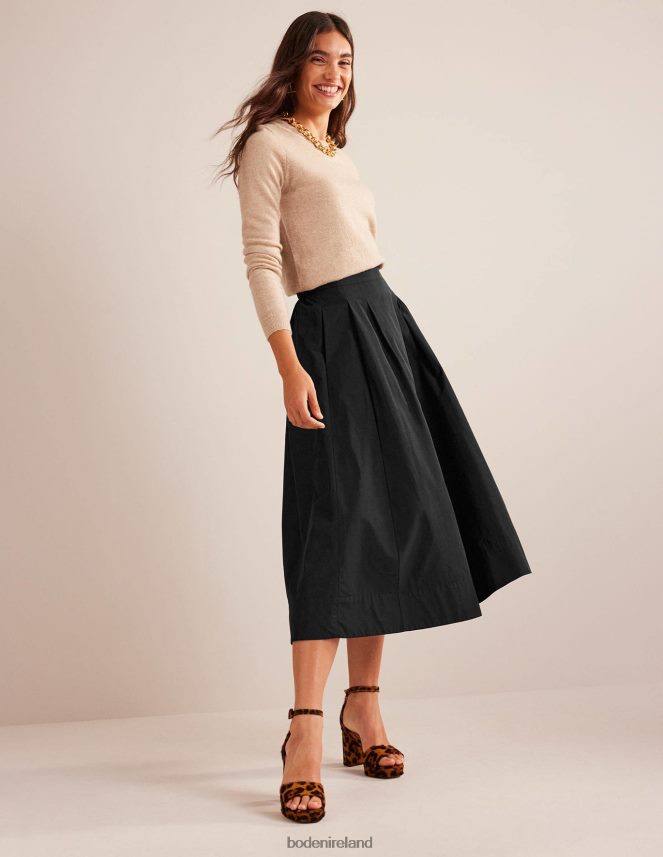 Black Clothing Taffeta Pull-on Midi Skirt Boden Women L466L6641