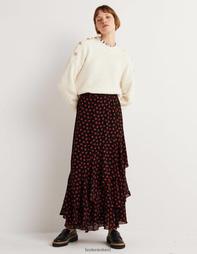 Black & Petunia Bud Clothing Multi Ruffle Maxi Skirt Boden Women L466L61627