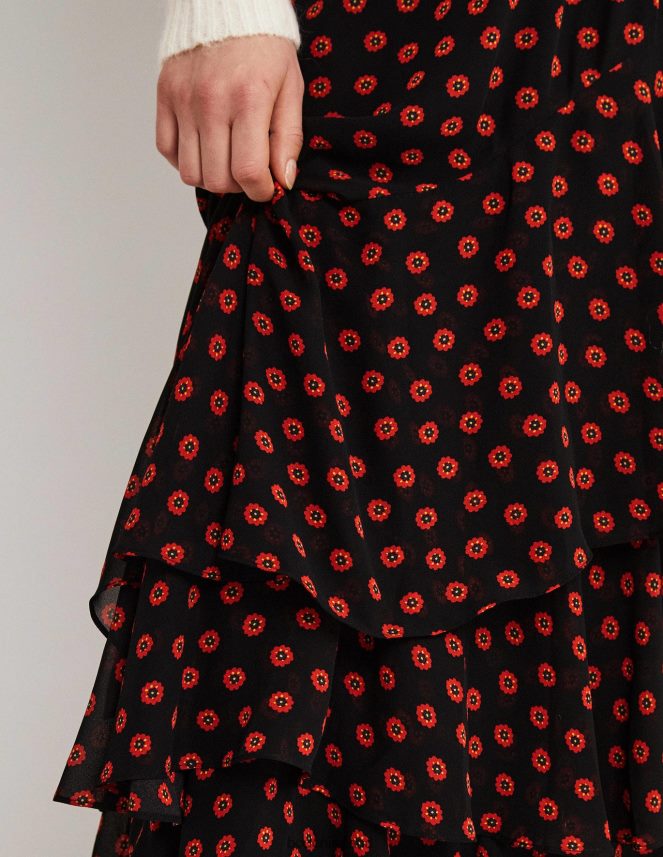 Black & Petunia Bud Clothing Multi Ruffle Maxi Skirt Boden Women L466L61627