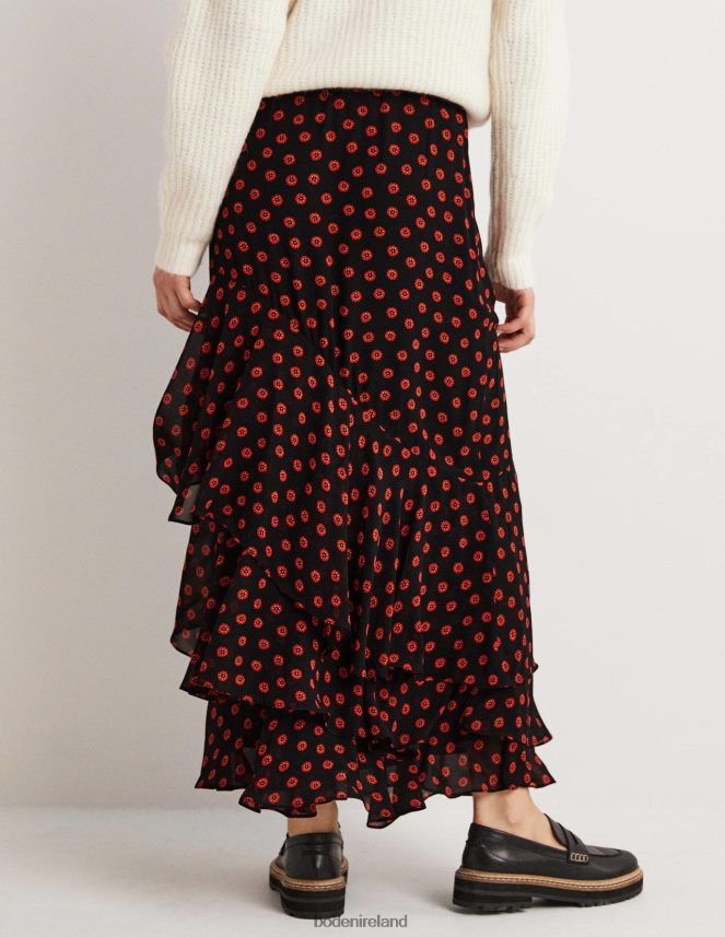 Black & Petunia Bud Clothing Multi Ruffle Maxi Skirt Boden Women L466L61627