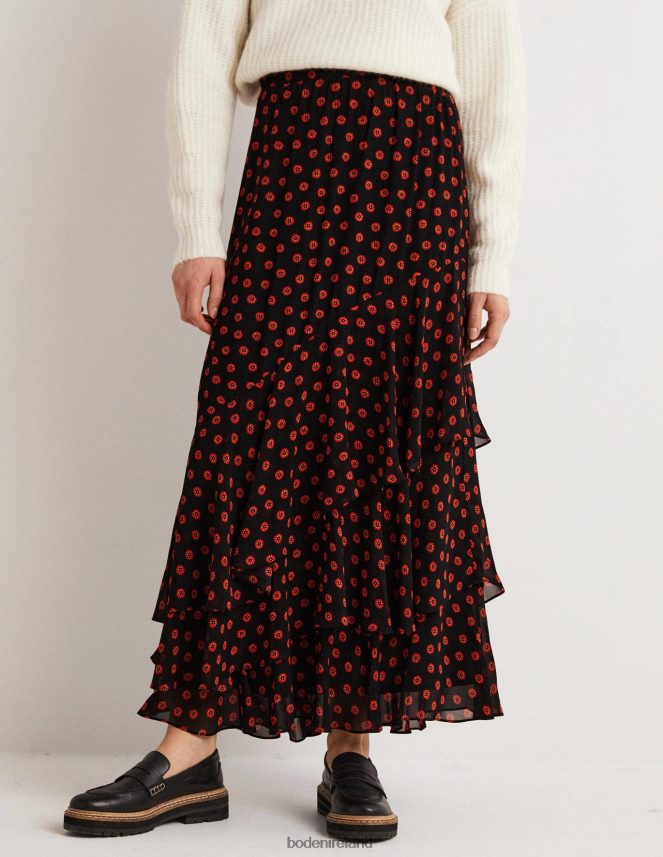 Black & Petunia Bud Clothing Multi Ruffle Maxi Skirt Boden Women L466L61627