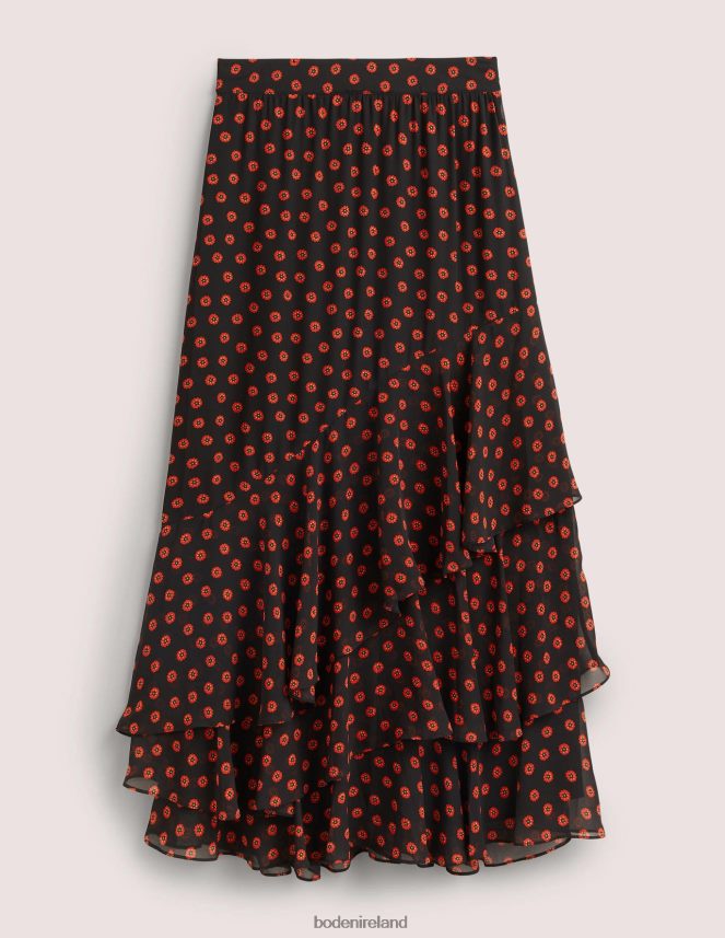 Black & Petunia Bud Clothing Multi Ruffle Maxi Skirt Boden Women L466L61627