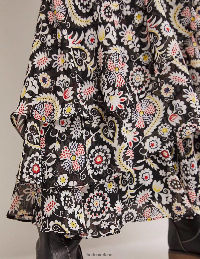 Black & Tropic Charm Clothing Multi Ruffle Maxi Skirt Boden Women L466L62562