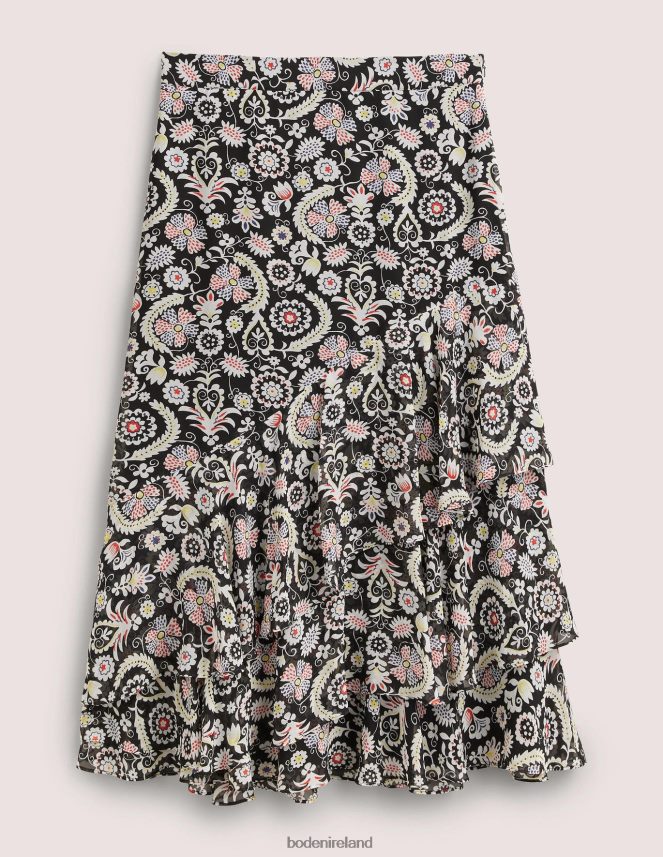 Black & Tropic Charm Clothing Multi Ruffle Maxi Skirt Boden Women L466L62562