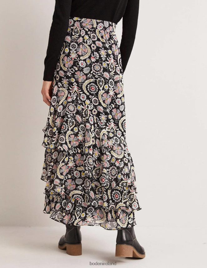 Black & Tropic Charm Clothing Multi Ruffle Maxi Skirt Boden Women L466L62562