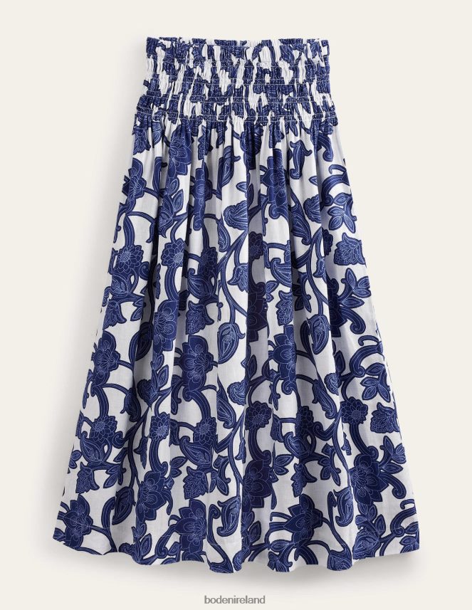 Blue Ribbon & Paisley Whirl Clothing Shirred Waist Linen Midi Skirt Boden Women L466L62575
