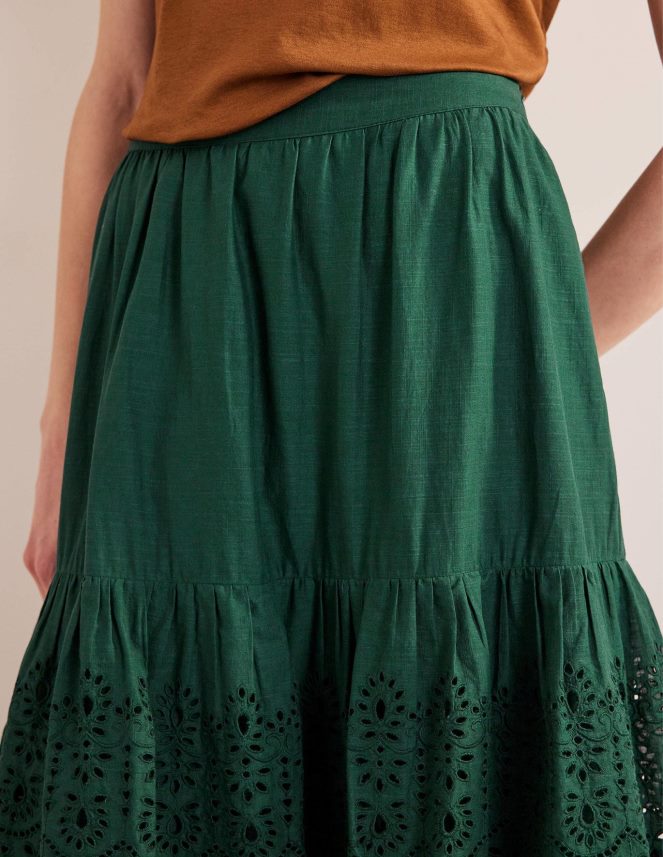 Chatsworth Green Clothing Broderie Cotton Maxi Skirt Boden Women L466L61187