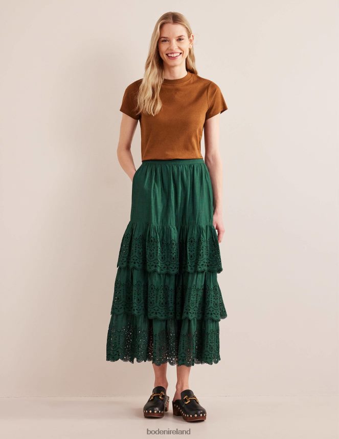 Chatsworth Green Clothing Broderie Cotton Maxi Skirt Boden Women L466L61187