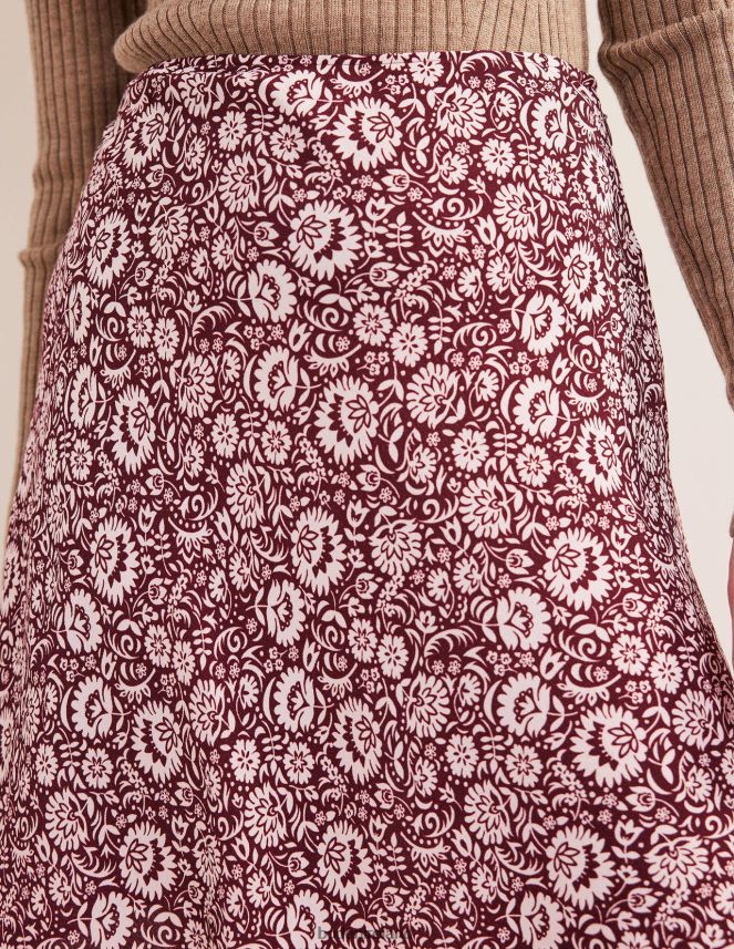 Dark Burgundy & Bloom Cascade Clothing Bias Crepe Mini Skirt Boden Women L466L61090