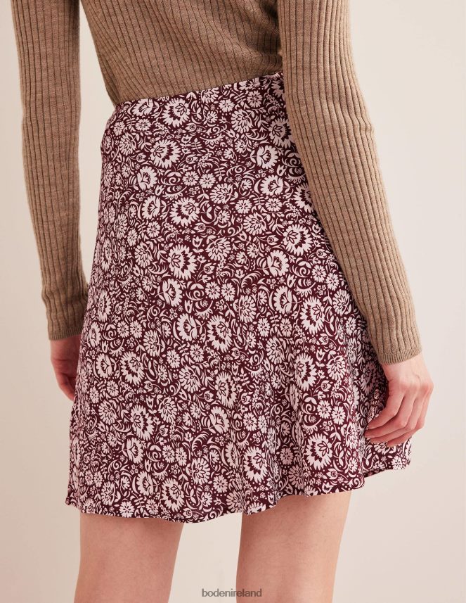 Dark Burgundy & Bloom Cascade Clothing Bias Crepe Mini Skirt Boden Women L466L61090