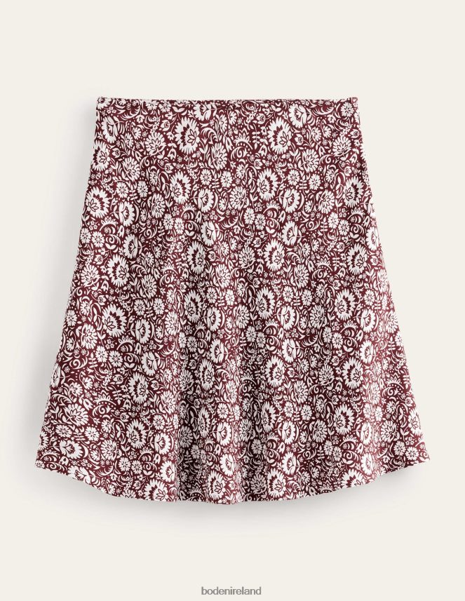 Dark Burgundy & Bloom Cascade Clothing Bias Crepe Mini Skirt Boden Women L466L61090