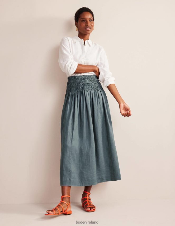 Deep Sea Clothing Shirred Waist Linen Midi Skirt Boden Women L466L6640
