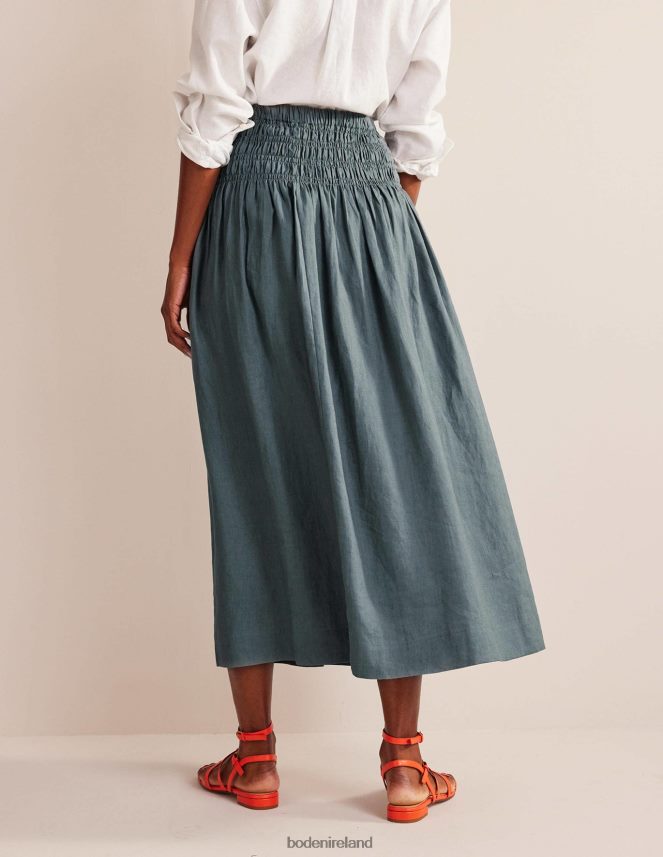 Deep Sea Clothing Shirred Waist Linen Midi Skirt Boden Women L466L6640