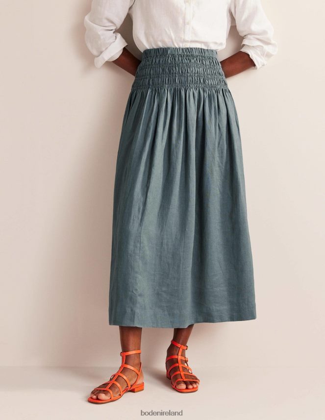 Deep Sea Clothing Shirred Waist Linen Midi Skirt Boden Women L466L6640