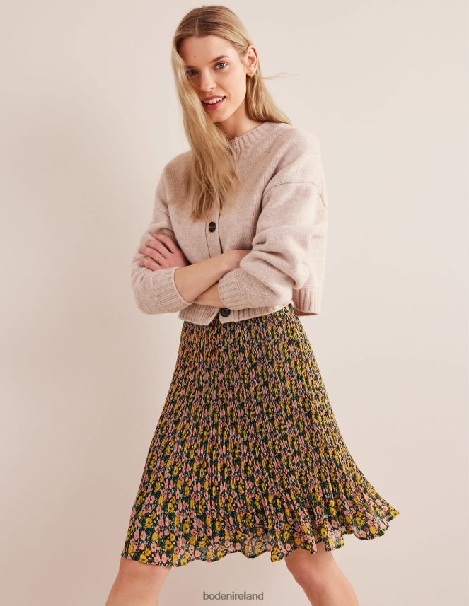 Emerald Night & Abstract Poppy Clothing Knee Length Plisse Skirt Boden Women L466L61243