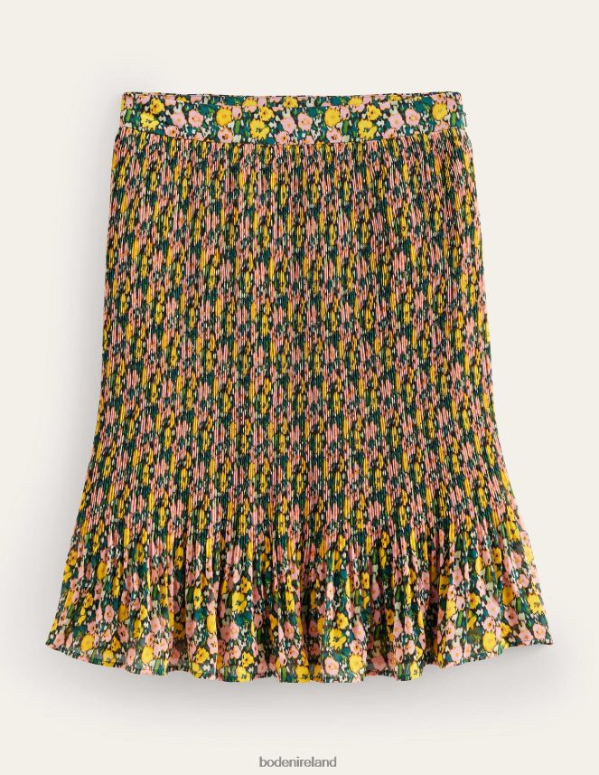 Emerald Night & Abstract Poppy Clothing Knee Length Plisse Skirt Boden Women L466L61243