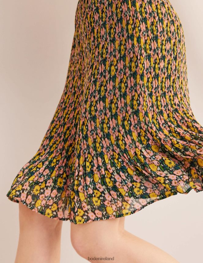 Emerald Night & Abstract Poppy Clothing Knee Length Plisse Skirt Boden Women L466L61243