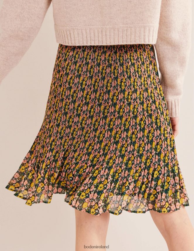 Emerald Night & Abstract Poppy Clothing Knee Length Plisse Skirt Boden Women L466L61243