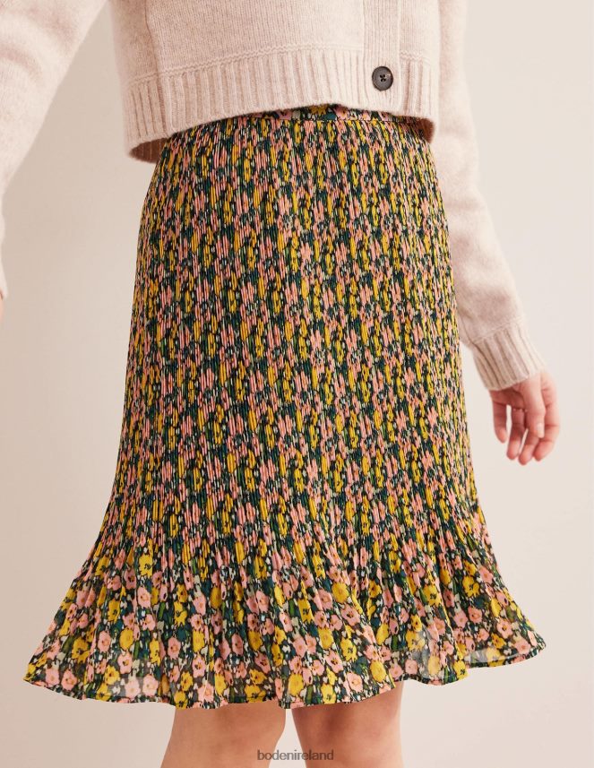 Emerald Night & Abstract Poppy Clothing Knee Length Plisse Skirt Boden Women L466L61243