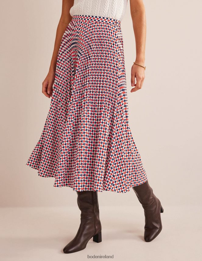 Fiesta Orange & Diamond Clothing Pleated Midi Skirt Boden Women L466L6636