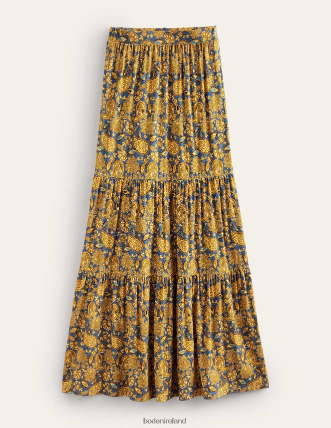 Harvest Gold & Paisley Terrace Clothing Jersey Maxi Skirt Boden Women L466L6988