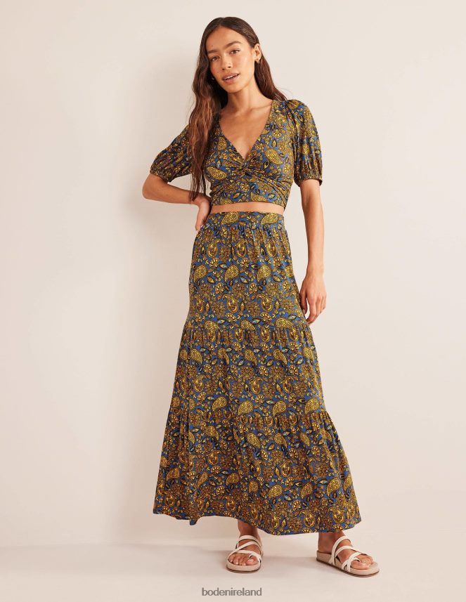 Harvest Gold & Paisley Terrace Clothing Jersey Maxi Skirt Boden Women L466L6988