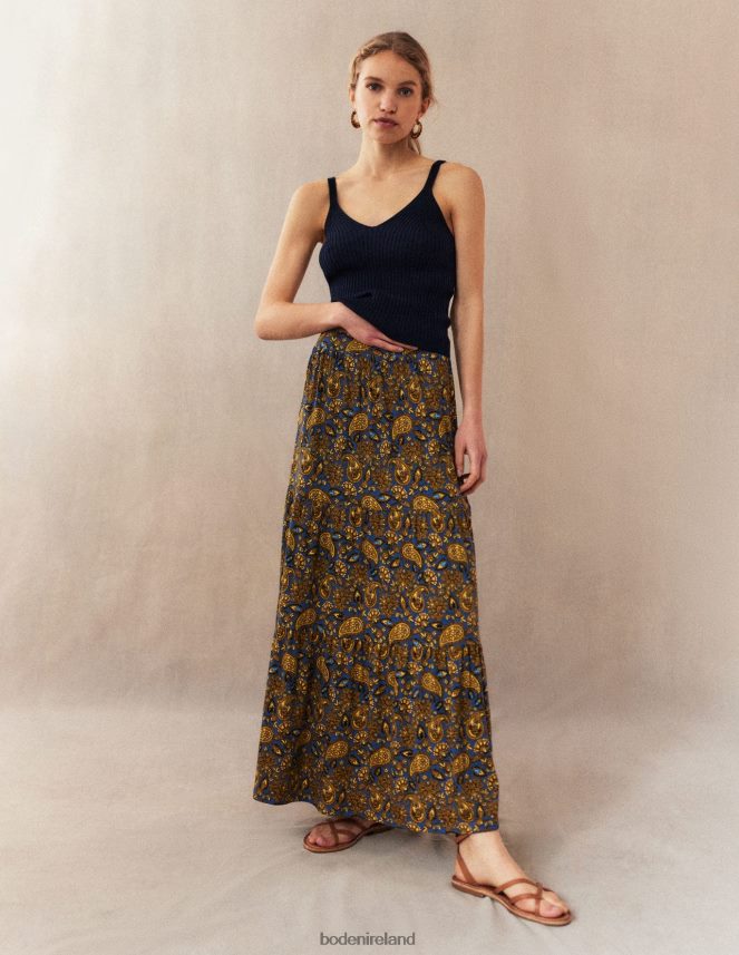Harvest Gold & Paisley Terrace Clothing Jersey Maxi Skirt Boden Women L466L6988