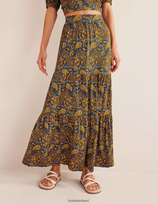 Harvest Gold & Paisley Terrace Clothing Jersey Maxi Skirt Boden Women L466L6988
