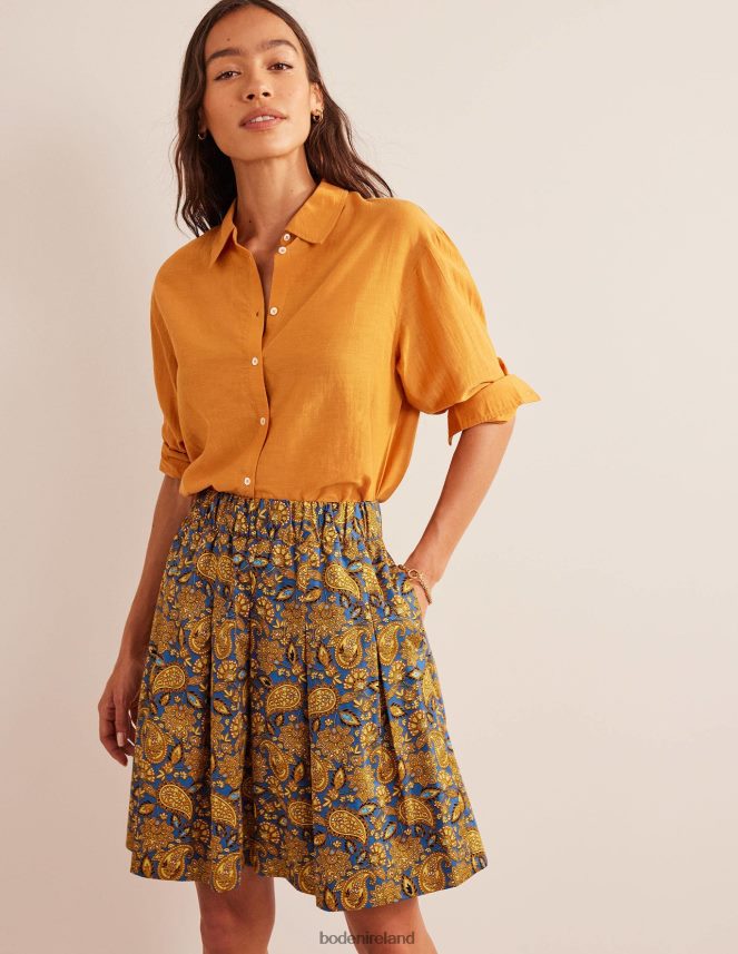 Harvest Gold & Paisley Terrace Clothing Pleated Cotton Skirt Boden Women L466L61218