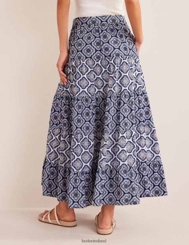 Heavenly Blue & Botanic Blush Clothing Tiered Poplin Midi Skirt Boden Women L466L61020