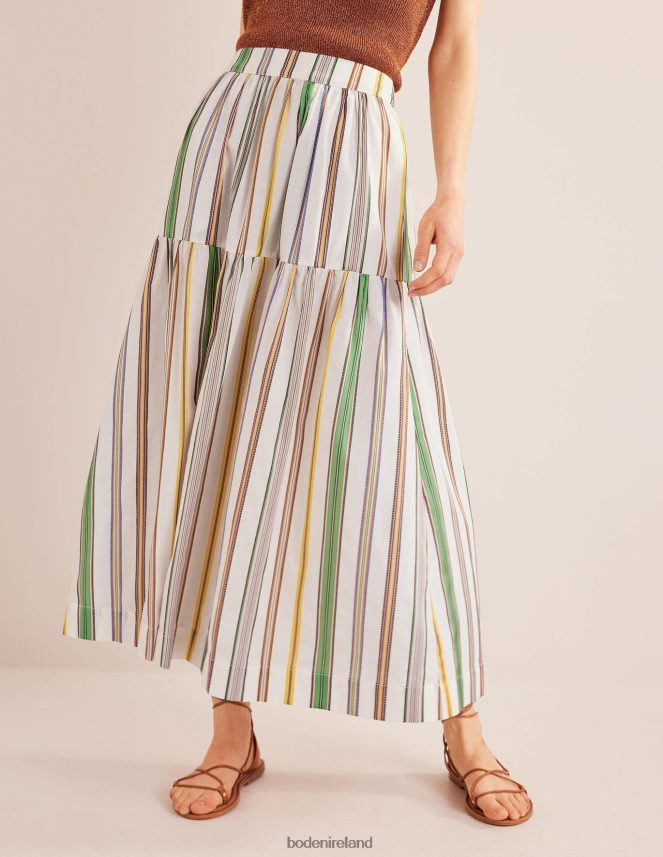 Ivory & Multi Stripe Clothing Striped Cotton Maxi Skirt Boden Women L466L61042
