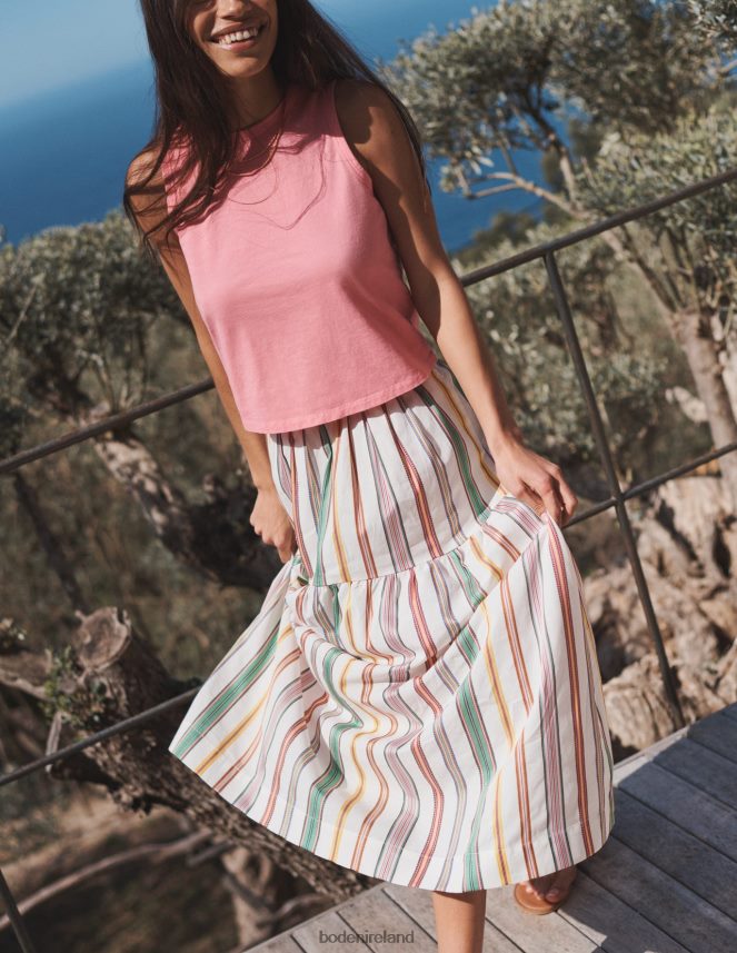 Ivory & Multi Stripe Clothing Striped Cotton Maxi Skirt Boden Women L466L61042