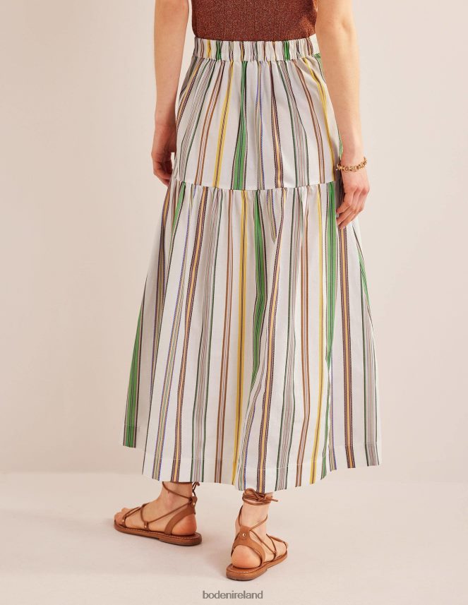 Ivory & Multi Stripe Clothing Striped Cotton Maxi Skirt Boden Women L466L61042