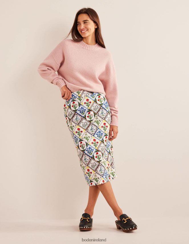 Ivory & Wild Bluebell Clothing Cotton Textured Pencil Skirt Boden Women L466L61111