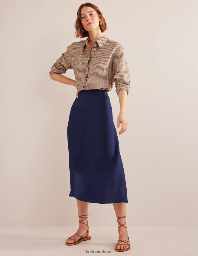 Navy Clothing Bias Linen Midi Skirt Boden Women L466L61069