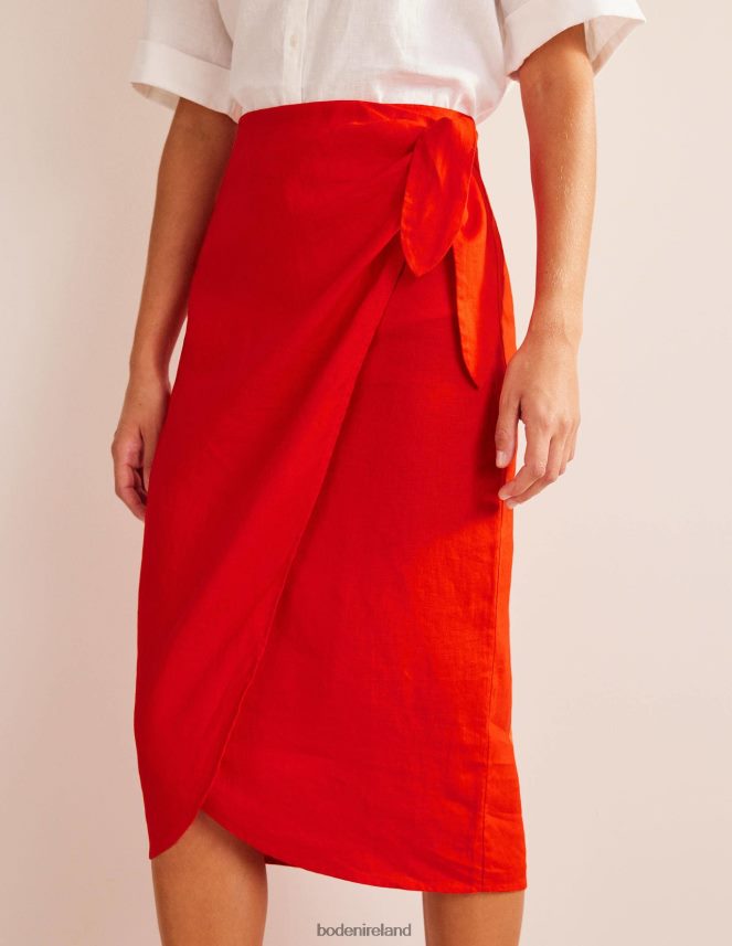 Orange Sunset Clothing Wrap-Front Linen Midi Skirt Boden Women L466L61215