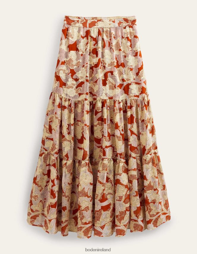 Rust & Paisley Whirl Clothing Tiered Metallic Maxi Skirt Boden Women L466L61126
