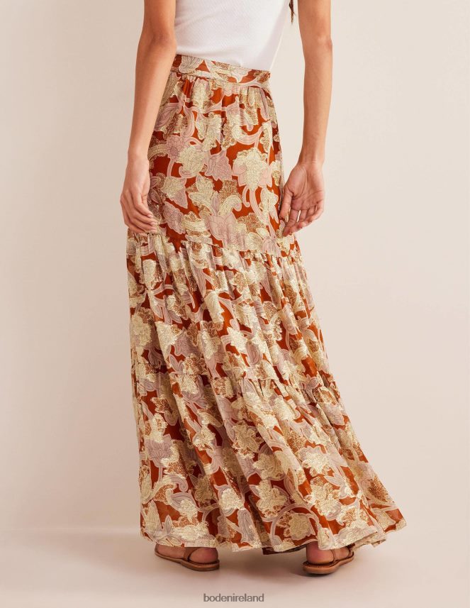 Rust & Paisley Whirl Clothing Tiered Metallic Maxi Skirt Boden Women L466L61126