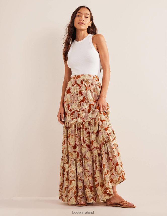 Rust & Paisley Whirl Clothing Tiered Metallic Maxi Skirt Boden Women L466L61126