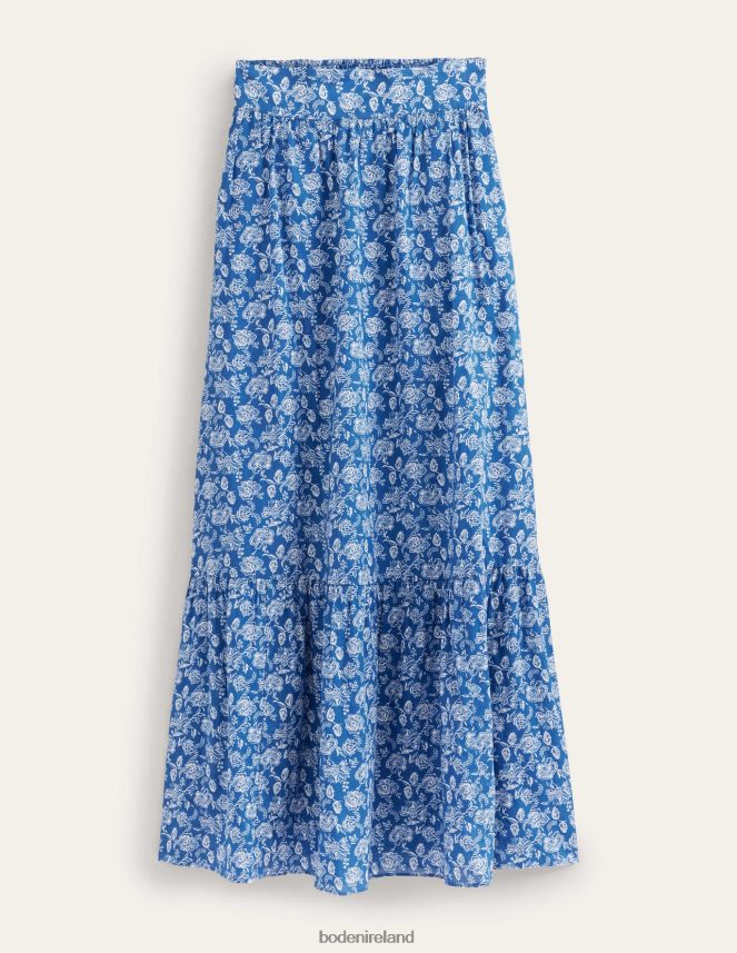 True Blue & Linear Bloom Clothing Tiered Cotton Maxi Skirt Boden Women L466L61758
