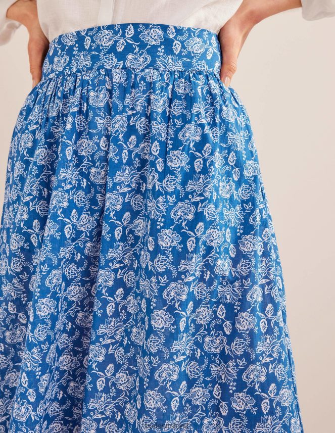 True Blue & Linear Bloom Clothing Tiered Cotton Maxi Skirt Boden Women L466L61758