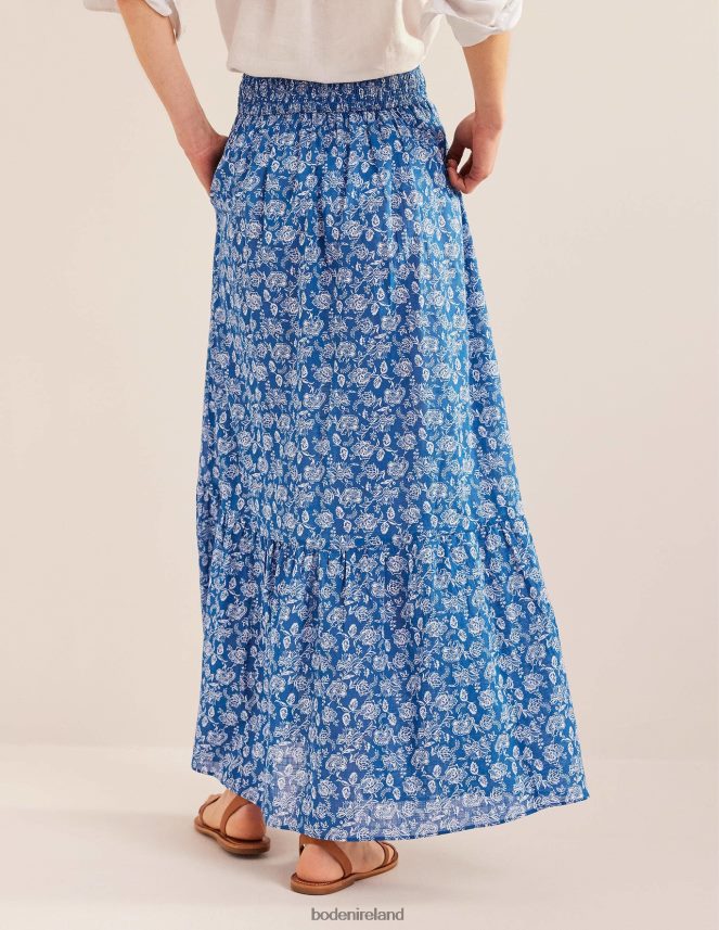 True Blue & Linear Bloom Clothing Tiered Cotton Maxi Skirt Boden Women L466L61758