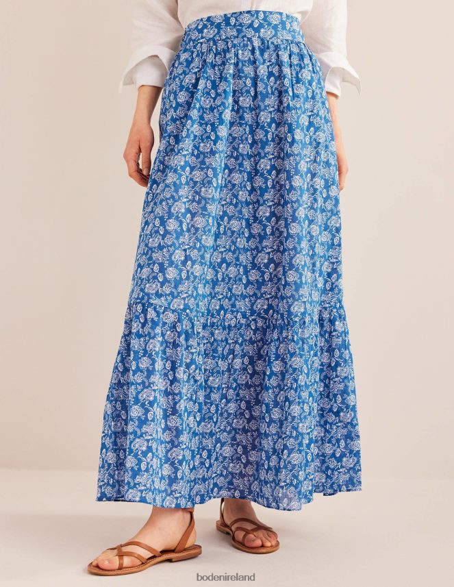 True Blue & Linear Bloom Clothing Tiered Cotton Maxi Skirt Boden Women L466L61758