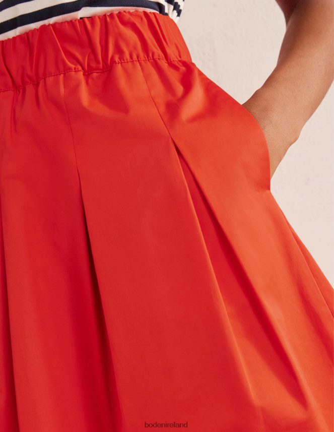 Vermillion Red Clothing Pleated Cotton Skirt Boden Women L466L61806