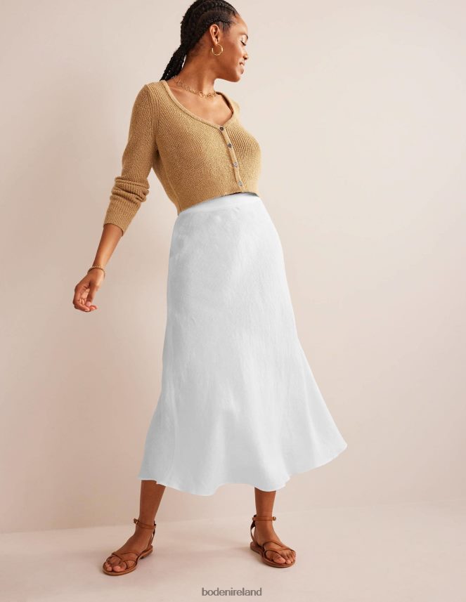 White Clothing Bias Linen Midi Skirt Boden Women L466L62584