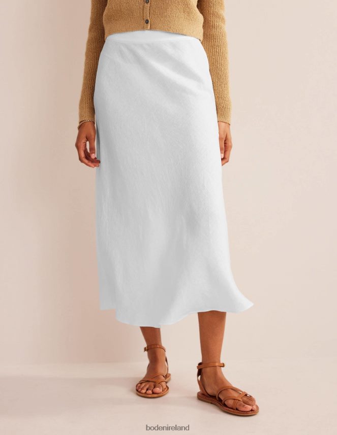White Clothing Bias Linen Midi Skirt Boden Women L466L62584